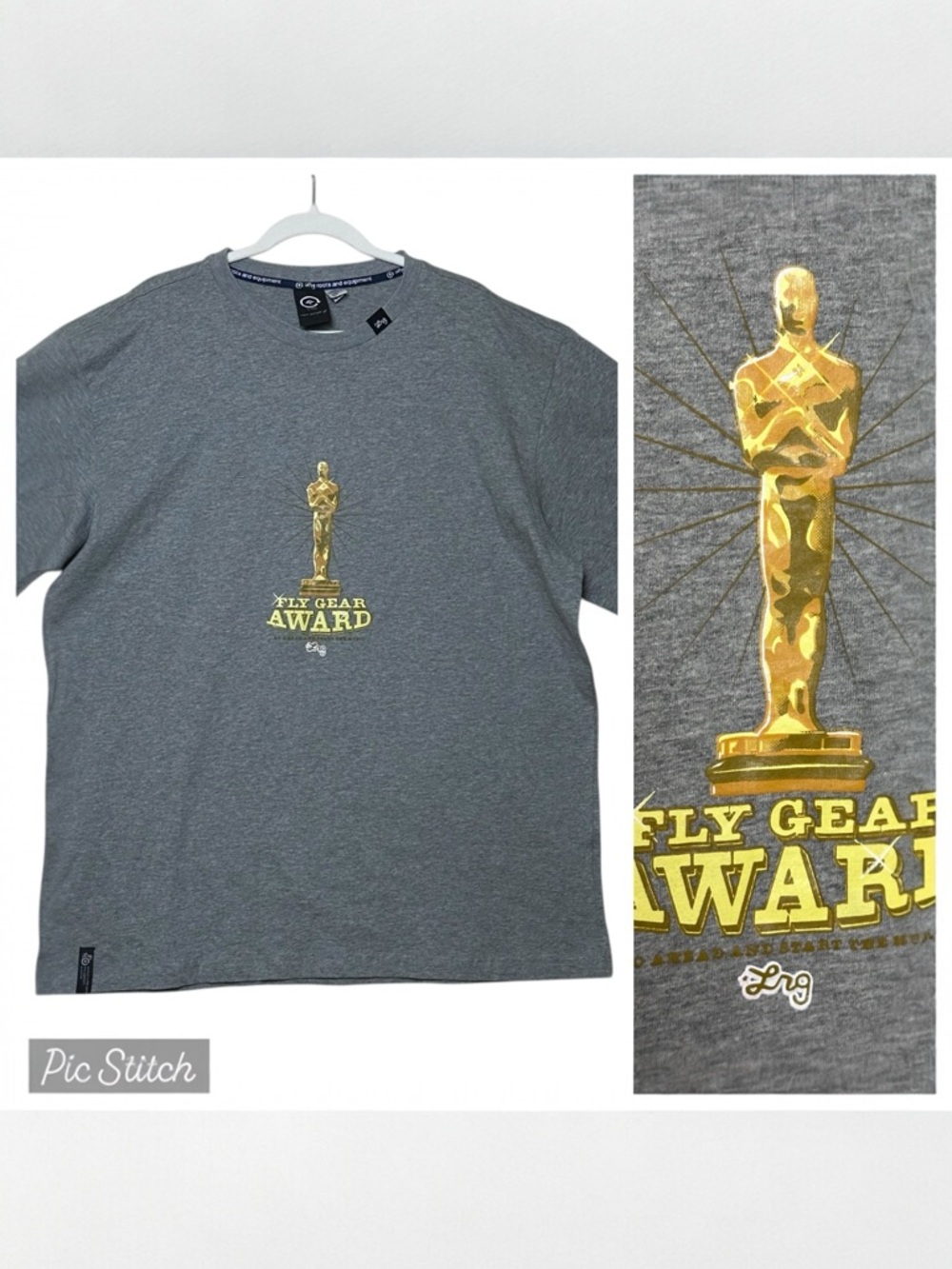 lrg lifted research group Sz XL T Shirt Fly Gear Award Gray Yellow Street Wear